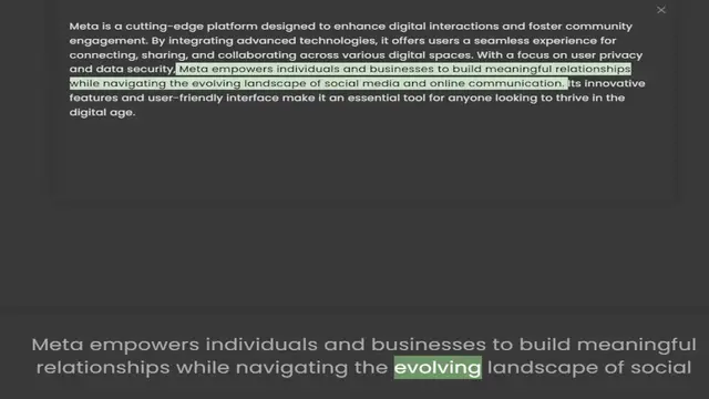 Video thumbnail for engagement. By integrating advanced technologies, it offers users a seamless experience for connecting, sharing, and collaborating across various digital spaces. With a focus on user privacy and data security, Meta empowers individuals an