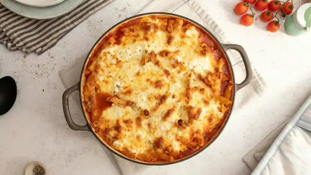 'Video thumbnail for Our High-Protein Baked Ziti Recipe Is Packed With Meat And Cheese'