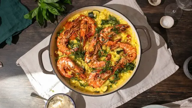 'Video thumbnail for Shrimp And Summer Vegetable Risotto Recipe'