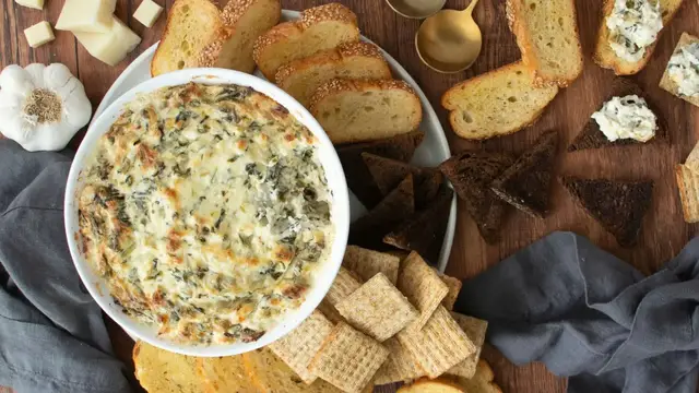 Video thumbnail for 5-Cheese Spinach Artichoke Dip Recipe