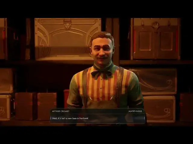 'Video thumbnail for The Outer Worlds 2 - Fairfield: Meet Arthur Cromby (Vender) Speech +3 "Sprats" Gameplay Sequence'