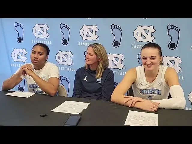 'Video thumbnail for #UNC coach Courtney Banghart, guard Reniya Kelly and wing Alyssa Ustby after 119-43 win over NCCU'