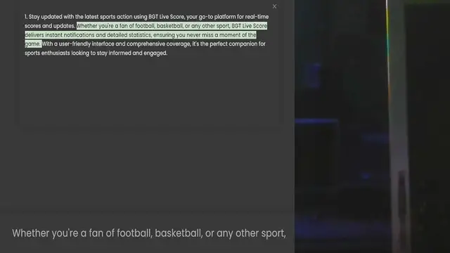 Video thumbnail for scores and updates. Whether you're a fan of football, basketball, or any other sport, BGT Live Score delivers instant notifications and detailed statistics, ensuring you never miss a moment of the game. With a user-friendly interface and