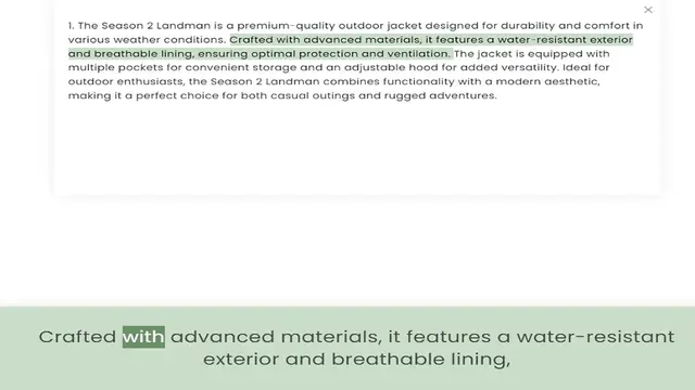 Video thumbnail for various weather conditions. Crafted with advanced materials, it features a water-resistant exterior and breathable lining, ensuring optimal protection and ventilation. The jacket is equipped with multiple pockets for convenient storage an