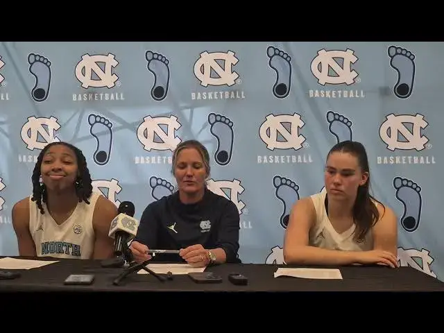 'Video thumbnail for Nyla Brooks, Coach Courtney Banghart and Elina Aarnisalo after UNC's blowout of NCCU. #UNC'