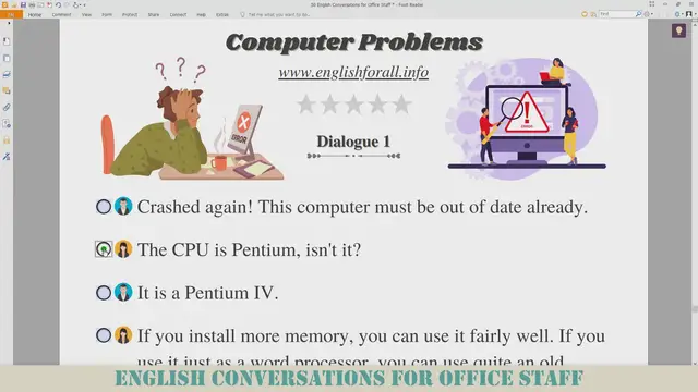 Video thumbnail for Computer Problems -  English Conversations for Office Staff