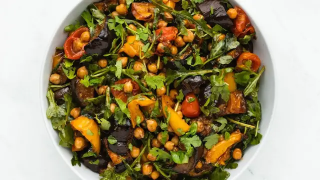 'Video thumbnail for Chickpea And Roasted Eggplant Salad Recipe'