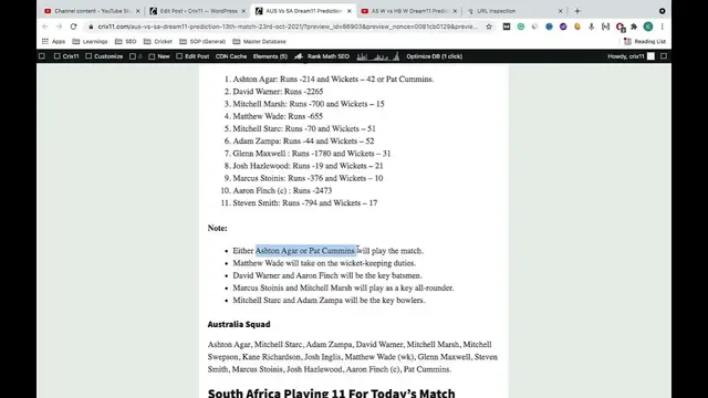 Video thumbnail for AUS vs SA Dream11 Prediction, SA vs AUS Dream11 Team AUS vs SA Dream11 13th Match T20 World Cup