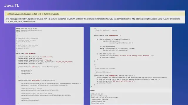 Video thumbnail for Java TLSv1.3 protocol code example using SSLSocket