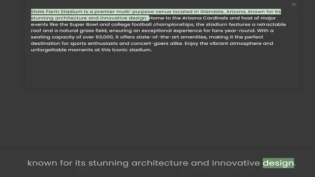 Video thumbnail for stunning architecture and innovative design. Home to the Arizona Cardinals and host of major events like the Super Bowl and college football championships, the stadium features a retractable roof and a natural grass field, ensuring an