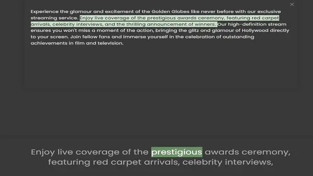 Video thumbnail for streaming service. Enjoy live coverage of the prestigious awards ceremony, featuring red carpet arrivals, celebrity interviews, and the thrilling announcement of winners. Our high-definition stream ensures you won't miss a moment of the a
