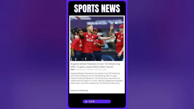 Video thumbnail for Top Sports News | England Triumph in T20 World Cup After 12 Years! | #shorts #sports