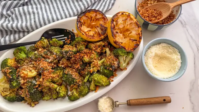 Video thumbnail for Caesar-Style Roasted Broccoli Recipe