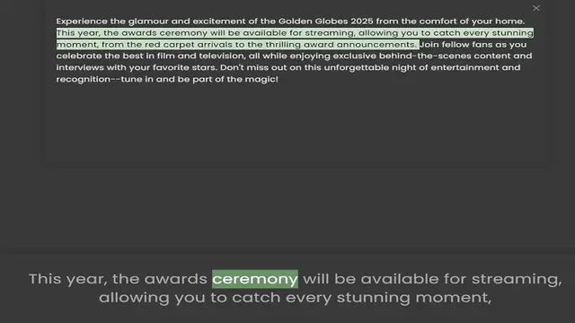 Video thumbnail for This year, the awards ceremony will be available for streaming, allowing you to catch every stunning moment, from the red carpet arrivals to the thrilling award announcements. Join fellow fans as you celebrate the best in film and televis