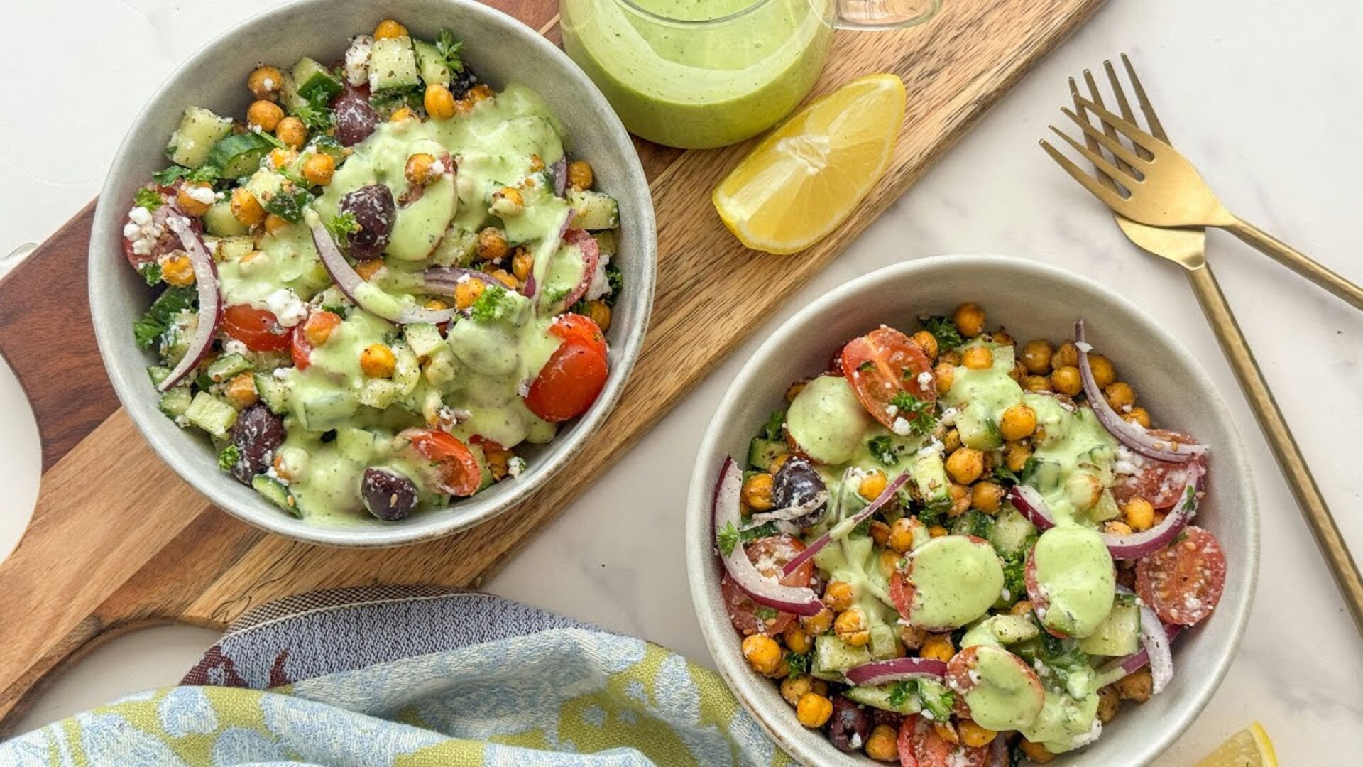 Video thumbnail for Chickpea Salad With Tzatziki Dressing Recipe