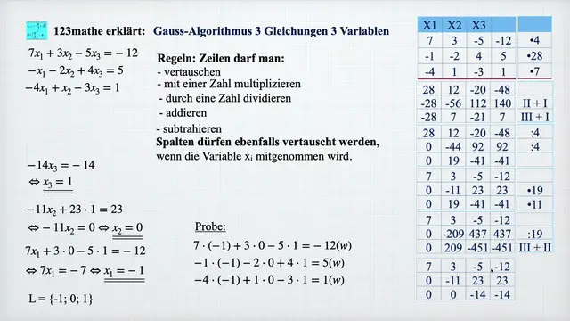 Video thumbnail for Gauss-Algorithmus 3 Gleichungen mit 3 Variablen lösen