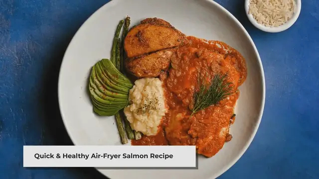 'Video thumbnail for Easy Air-Fryer Salmon with Crispy Potatoes and Asparagus'