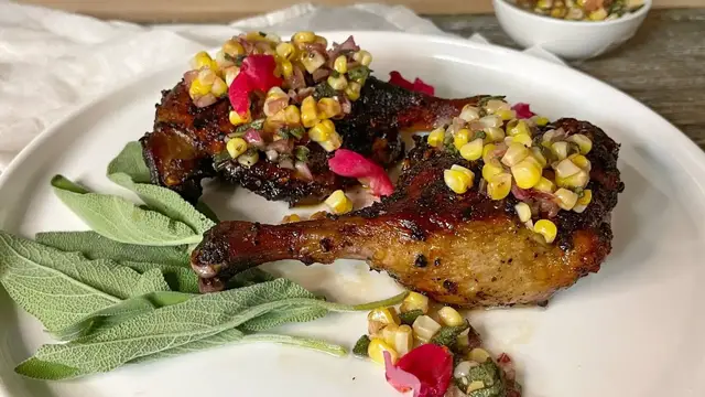 Video thumbnail for Juniper Duck With Corn And Sage Relish Recipe