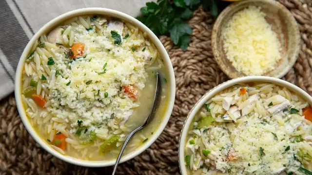 'Video thumbnail for Lemon Chicken Orzo Soup Recipe'