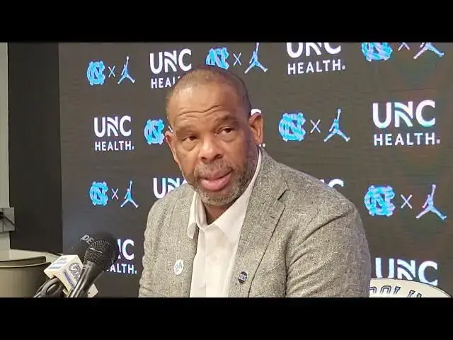'Video thumbnail for #UNC coach Hubert Davis after his team held on to win the opener against Elon.'