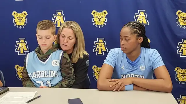 'Video thumbnail for #UNC coach Courtney Banghart and Laila Hull after the No. 14 Tar Heels win at N.C. A&T'