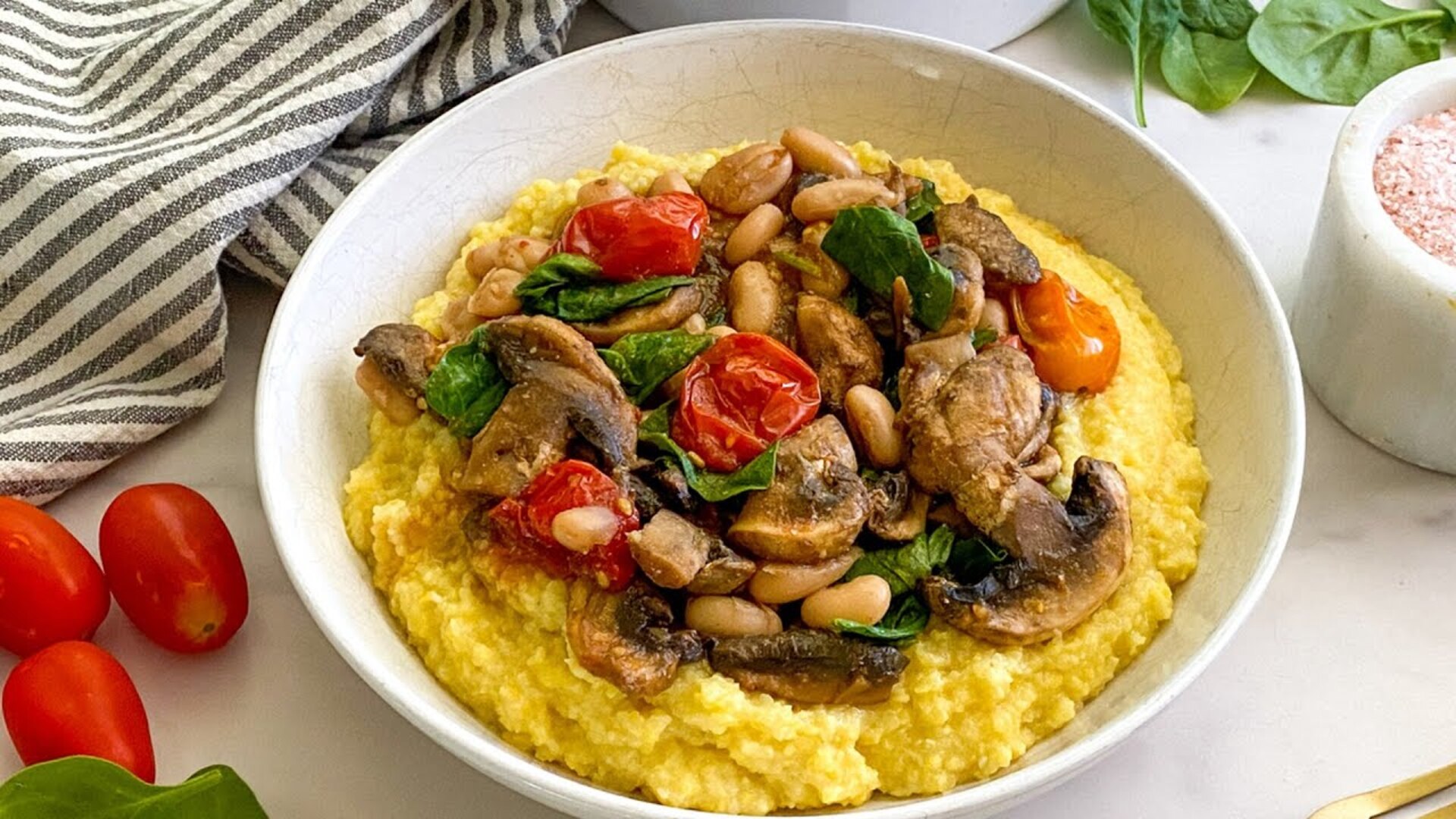 Video thumbnail for Creamy Polenta With White Beans And Spinach Recipe