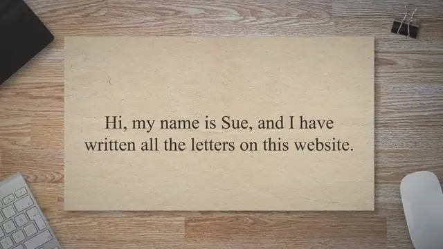 'Video thumbnail for About Sue from Sample Letters Website'