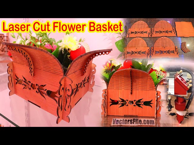 Video thumbnail for Laser Cut Wooden Flower Basket | Gift Basket | Hamper Basket VectorsFile.com