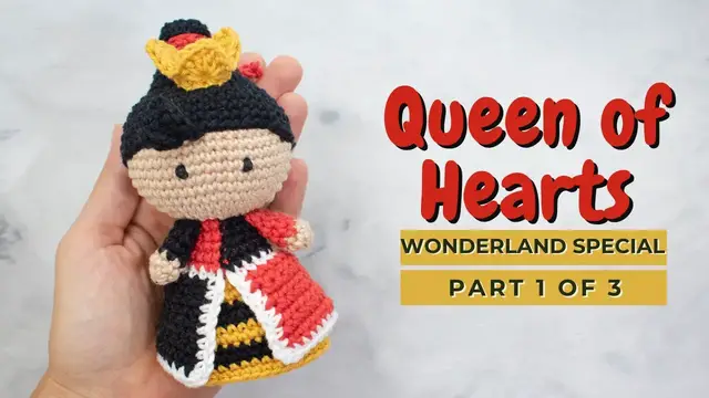 Video thumbnail for Queen of Hearts crochet amigurumi doll pattern. How to crochet the Red Queen video tutorial PART 1.
