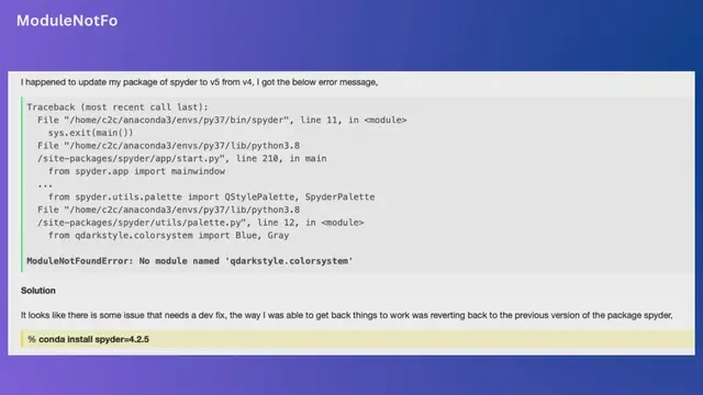 Video thumbnail for ModuleNotFoundError No module named qdarkstyle.colorsystem [Python]