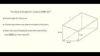 Video thumbnail for Calculate Surface Area of Right Prism Given the Volume