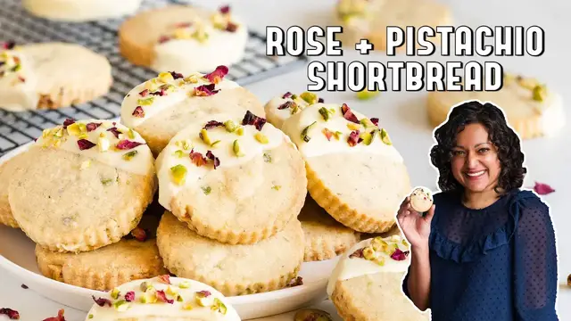Video thumbnail for Rose + Pistachio Shortbread Cookies