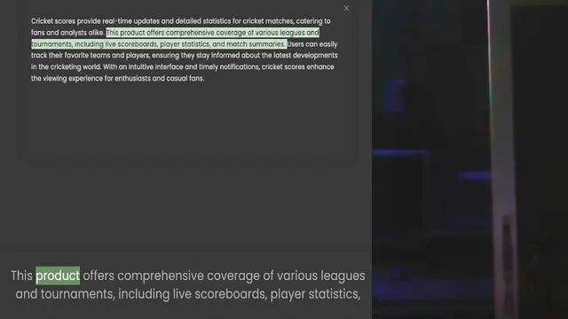 Video thumbnail for fans and analysts alike. This product offers comprehensive coverage of various leagues and tournaments, including live scoreboards, player statistics, and match summaries. Users can easily track their favorite teams and players, ensuring