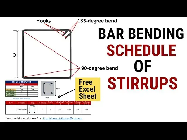 'Video thumbnail for BBS of 2L Stirrups/Ties | Bar bending schedule | Cutting length of Stirrups | Civil Tutor'