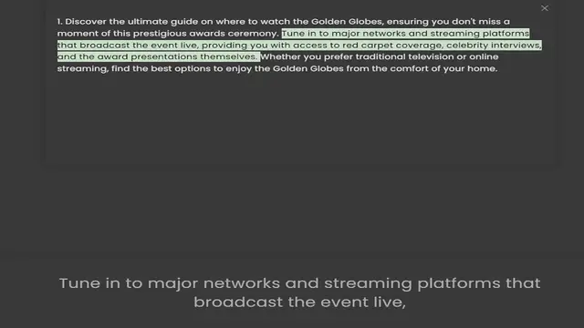 Video thumbnail for moment of this prestigious awards ceremony. Tune in to major networks and streaming platforms that broadcast the event live, providing you with access to red carpet coverage, celebrity interviews, and the award presentations themselves. W