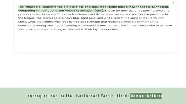 Video thumbnail for competing in the National Basketball Association (NBA). Known for their dynamic playing style and passionate fan base, the Timberwolves have established themselves as a formidable presence in the league. The team's colors, navy blue, ligh