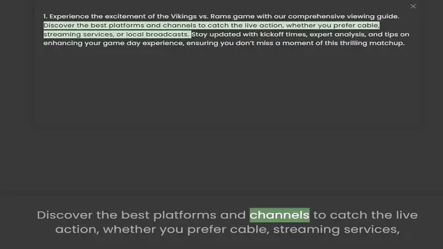 Video thumbnail for Discover the best platforms and channels to catch the live action, whether you prefer cable, streaming services, or local broadcasts. Stay updated with kickoff times, expert analysis, and tips on enhancing your game day experience, en