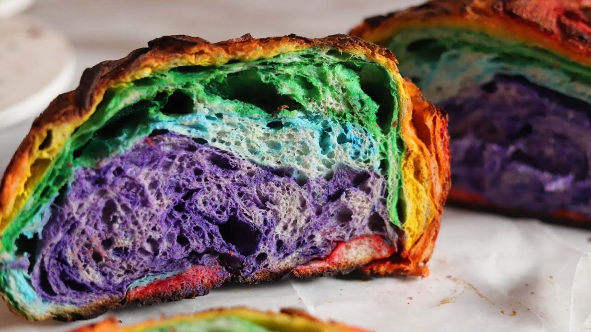 Video thumbnail for White Chocolate Sourdough Rainbow Bread Recipe