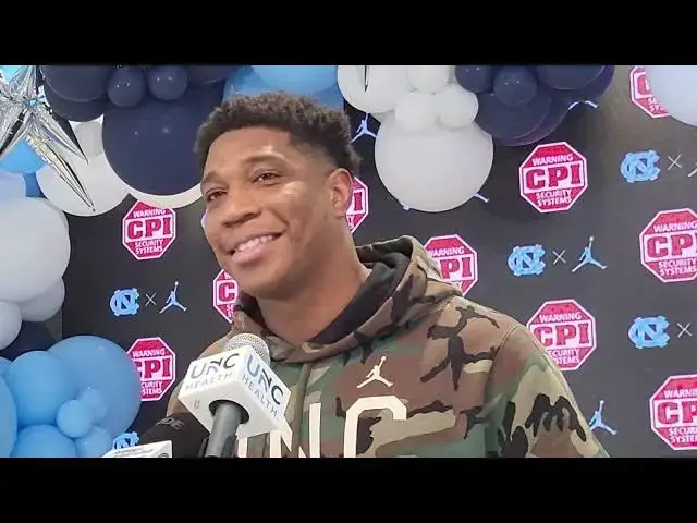 'Video thumbnail for #UNC RB Omarion Hampton, QB Jacolby Criswell and LB Power Echols at postgame press conference'