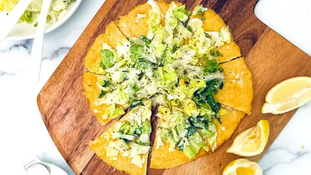 'Video thumbnail for Light-Ish Caesar Salad Pizza With Chicken "Crust" Recipe'