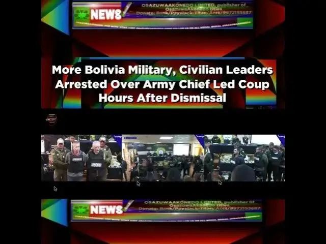 Video thumbnail for More Bolivia Military, Civilian Leaders Arrested Over Army Chief Led Coup Hours After Dismissal ~...