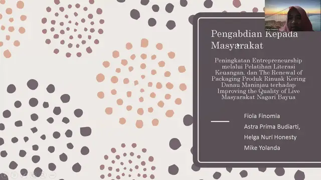 Video thumbnail for Peningkatan Entrepreneurship Melalui Pelatihan Literasi Keuangan, dan The Renewal of Packaging Produk Rinuak Kering Danau Maninjau Terhadap Improving The Quality