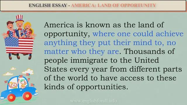 Video thumbnail for ENGLISH ESSAY | AMERICA: LAND OF OPPORTUNITY