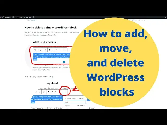 Video thumbnail for How to Add, Move, and Delete WordPress Blocks Tutorial