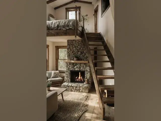 Video thumbnail for Double-Story Tiny Home Tour: Stone Fireplace & Open Loft Bedroom #ranch  #tinyhome #home