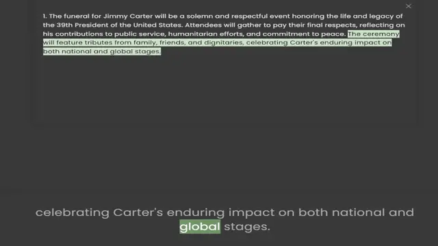 Video thumbnail for the 39th President of the United States. Attendees will gather to pay their final respects, reflecting on his contributions to public service, humanitarian efforts, and commitment to peace. The ceremony will feature tributes from family,