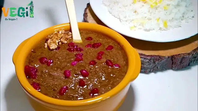 'Video thumbnail for How to make the most delicious Vegan Fesenjan Stew recipe with mushrooms | Oil-Free|'