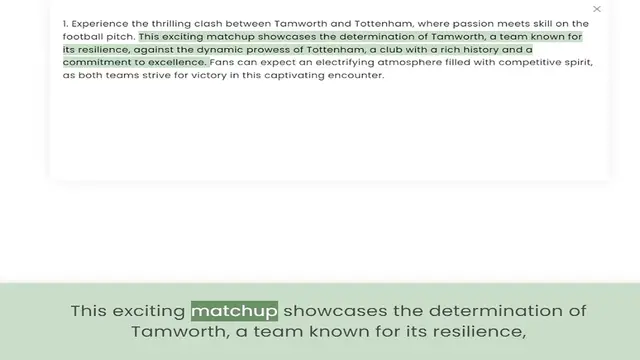 Video thumbnail for football pitch. This exciting matchup showcases the determination of Tamworth, a team known for its resilience, against the dynamic prowess of Tottenham, a club with a rich history and a commitment to excellence. Fans can expect an electr