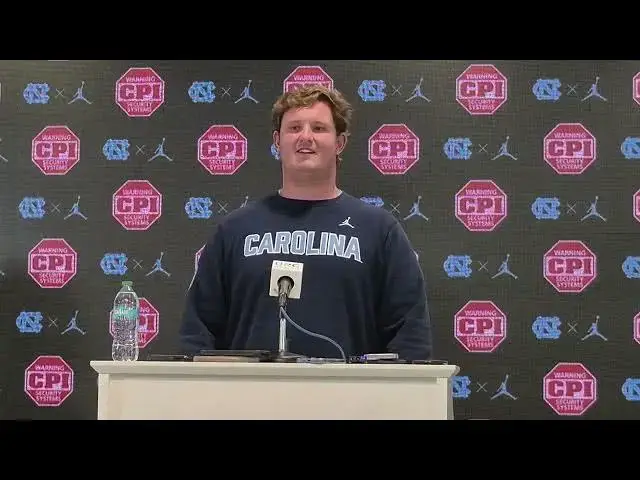 'Video thumbnail for #UNC press conference with offensive lineman Chad Lindberg'