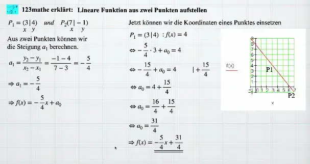 Video thumbnail for Lineare Funktion aus 2 Punkten aufstellen